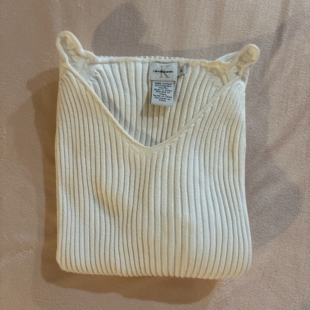 Calvin Klein Jeans Cream V-Neck Sweater